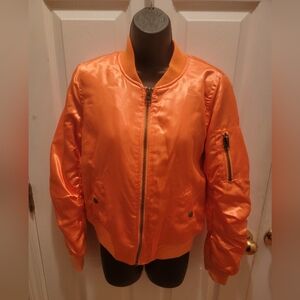 Forever 21 Orange Lightweight Bomber Jacket - Womens Size Small - Full Zip